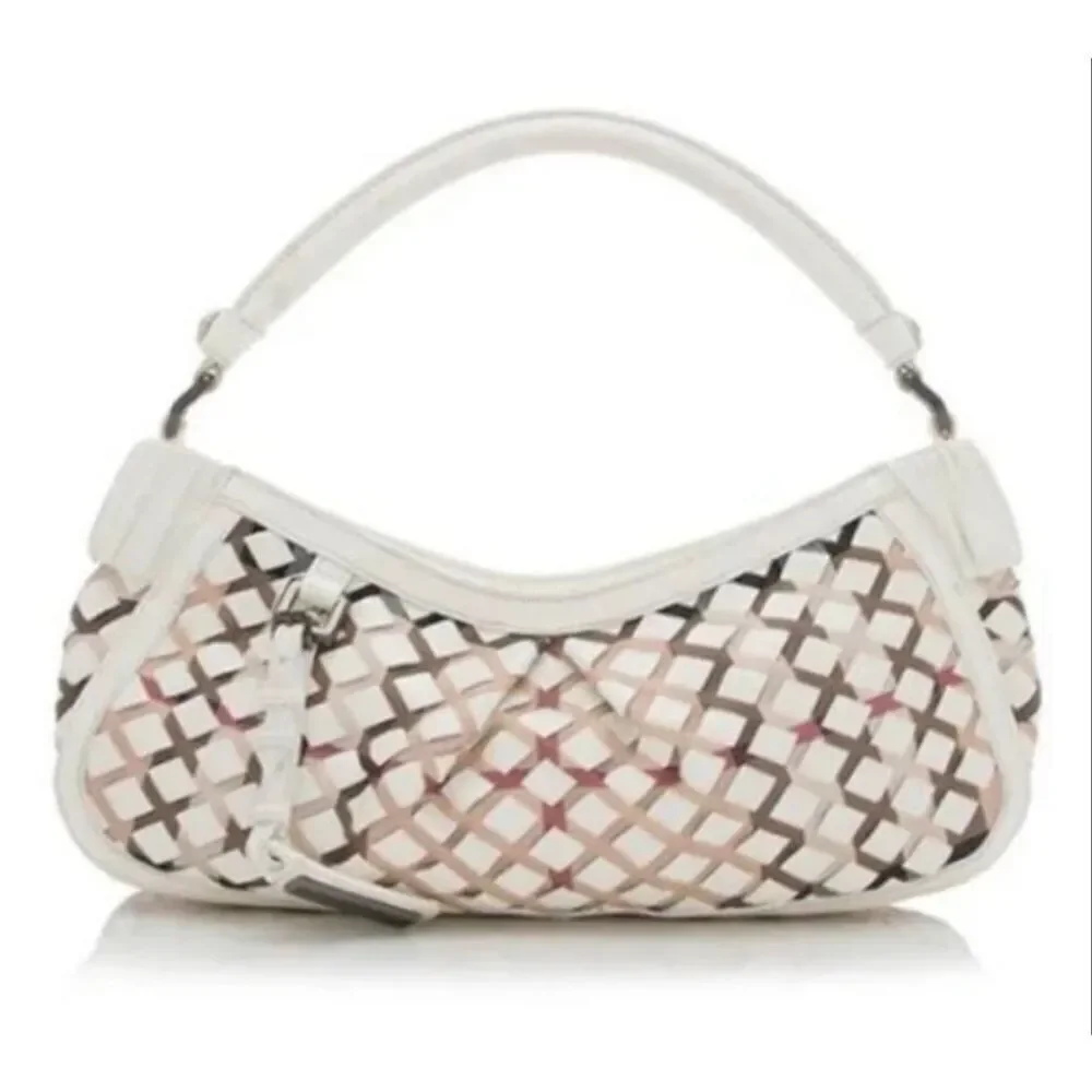 Burberry House Nova Check woven white patent leather purse bag